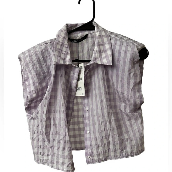 NWT Zara Cropped Shoulder Pad Poplin Shirt, Pastel Mauve, Size Medium - Picture 1 of 5
